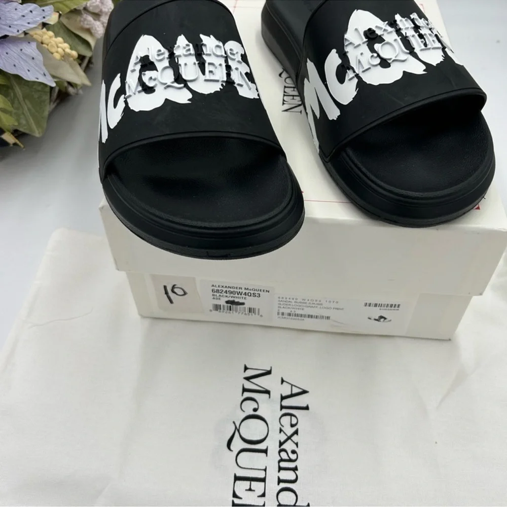 Men’s Alexander McQueen graffiti rubber sandals size 43 made in Italy